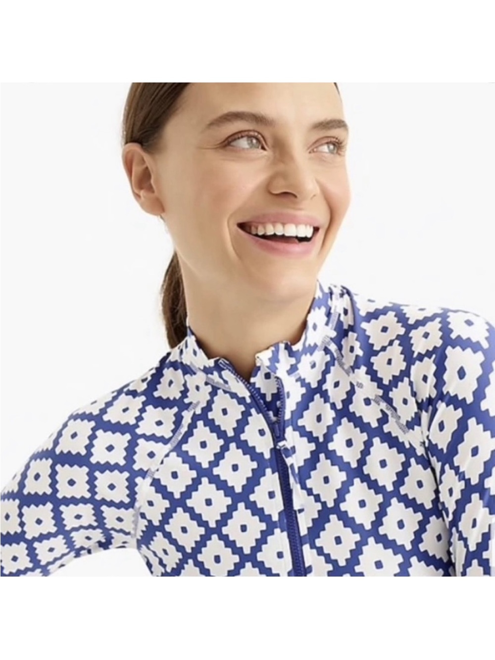 SZ Blockprints™ X J.Crew long-sleeve rash guard 1/2 Zip Small Geometric Beach - Picture 3 of 13